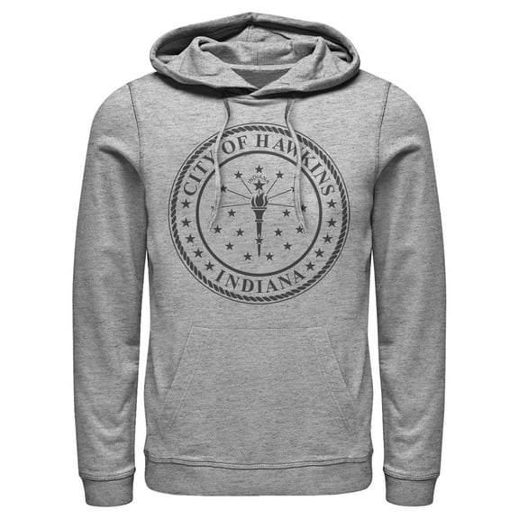 Netflix Men's Stranger Things City of Hawkins Crest Pull Over Hoodie Athletic Heather 3X Large