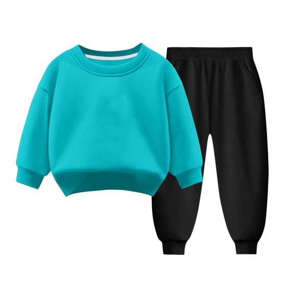 Zwiiyzr 3-9Y Toddler Kids 2-Piece Outfit Warm Fleece Lined Solid Color Long Sleeve Sweatshirt Tops and Pants Set Winter Fall Clothing Set