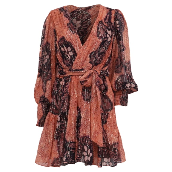 Pre-Owned Ulla Johnson Noemi Printed Wrap Mini Dress in Orange Silk