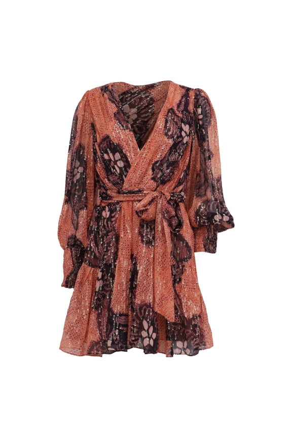 Pre-Owned Ulla Johnson Noemi Printed Wrap Mini Dress in Orange Silk