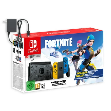Nintendo Switch Battle Royale Fortnite Wildcat Edition with US Version AC Adapter, 128GB MicroSD Card, Mytrix Screen Protector - Pre-Installed Game, Epic Outfits and 2000 V-Bucks Include