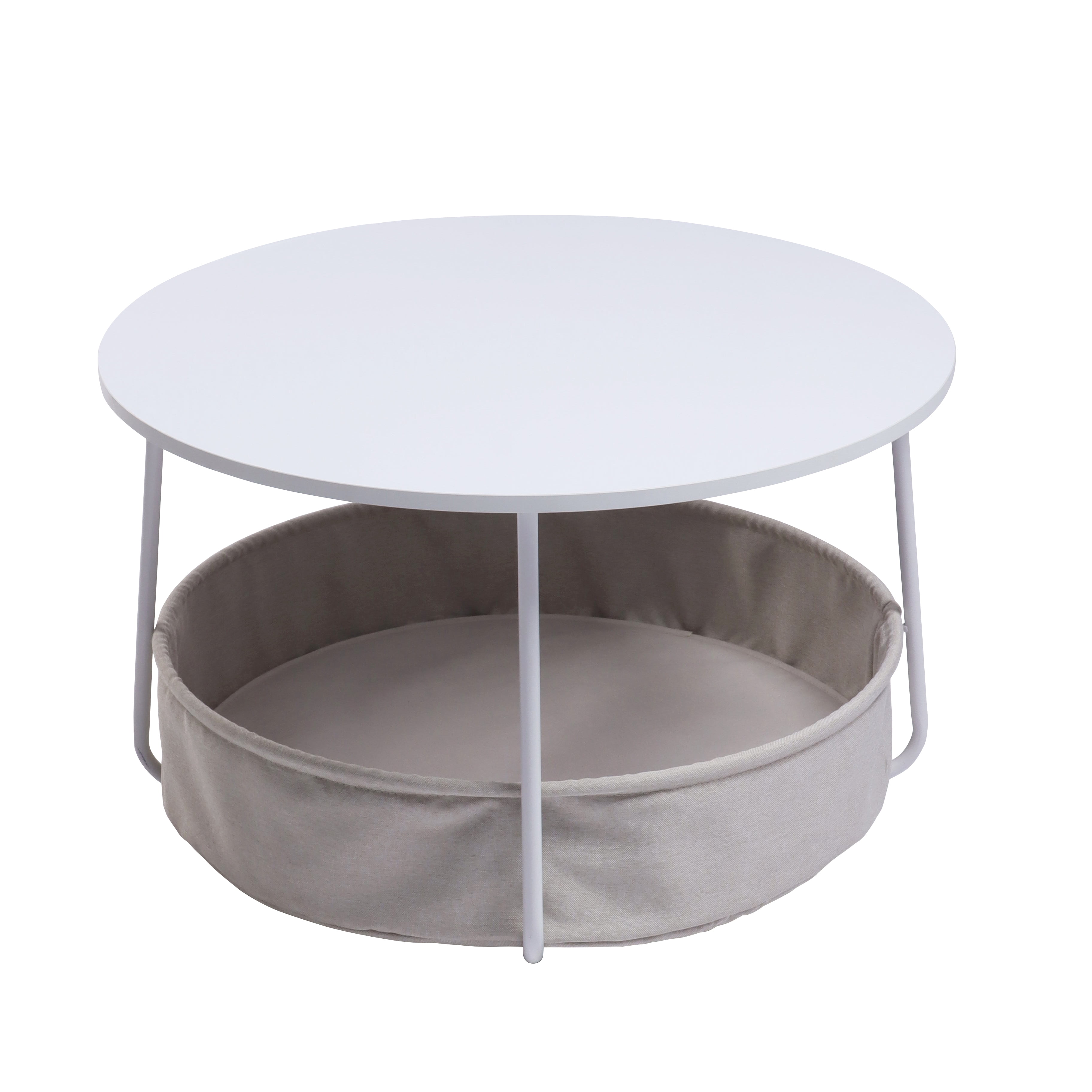 Homy Casa Coffee Table with Fabric Storage Basket, Round Table for Living Room Corner, White
