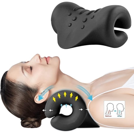 Neck and Shoulder Relaxer,Portable Cervical Traction Device Neck Stretcher,Neck Posture Corrector Chiropractic Pillow for TMJ Pain Relief and Cervical Spine Alignment,Black