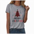 thumbnail image 2 of Towmus Merry Christmas Shirts for Women Casual Graphic Print T Shirt Xmas Buffalo Plaid Tree Shirt Top Short Sleeve, 2 of 5