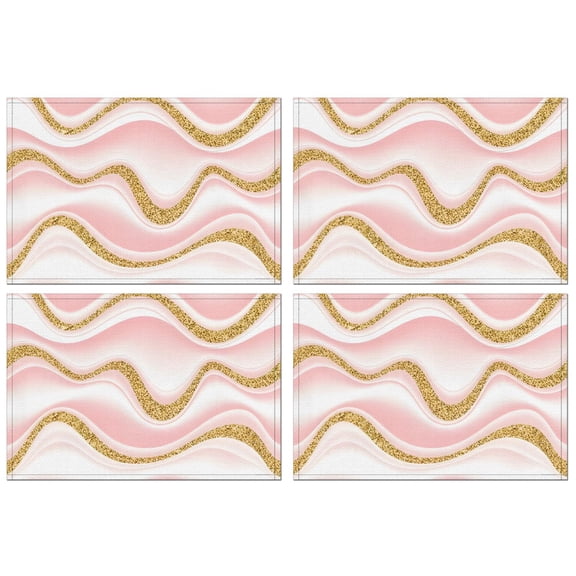 Pink Marble Gold Wave Pattern Summer Placemats Table Placemats Set Of 4-Linen Kitchen Washable Placemats Table Mats 11.8"x17.7" Non-Slip Heat Resistant
