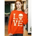 thumbnail image 3 of Love Skull Couples Halloween Gothic Costume Skeleton Head Crewneck Sweatshirt, L, Orange, 3 of 6