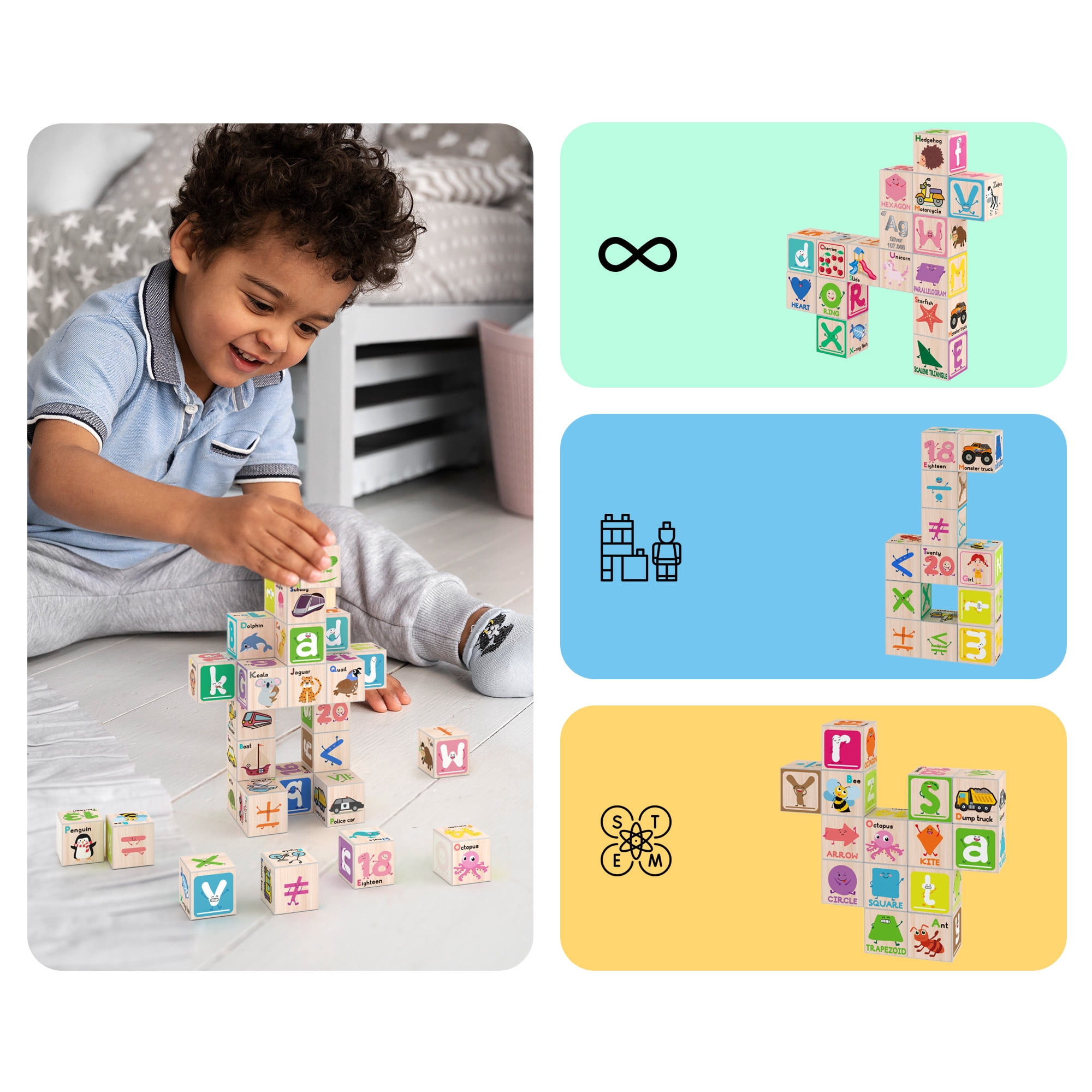 PicassoTiles 36PCS 1" Magnetic Puzzle Cubes, 216 Patterns, Alphabet, Numbers & Shapes STEM Educational Sensory Building Toy for Kids 3+