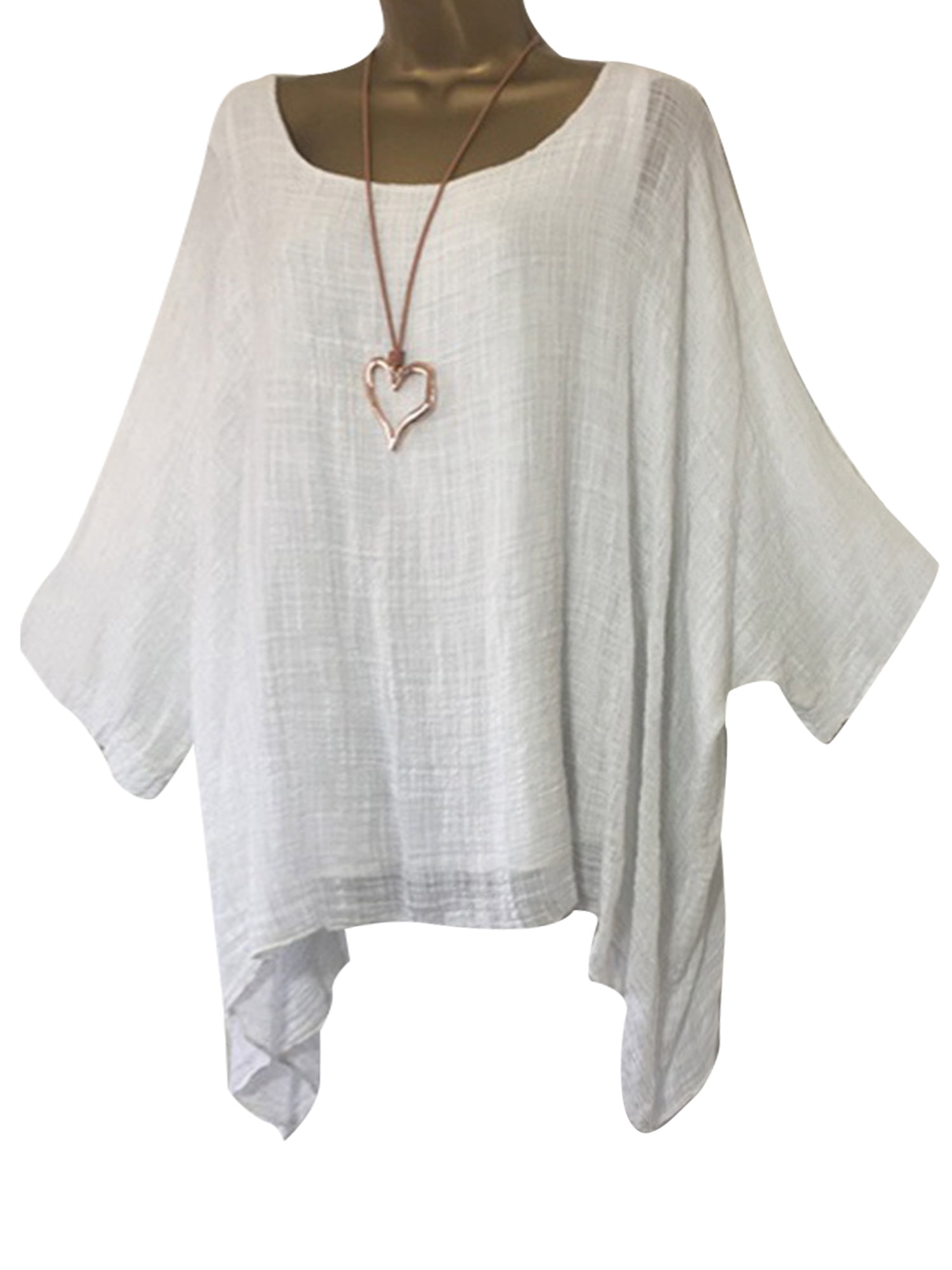 Women Summer Cotton Linen Tunic Tops Half Sleeve V Neck Irregular Hem Tees Shirts Vintage Loose Fit Plus Size Blouse 
