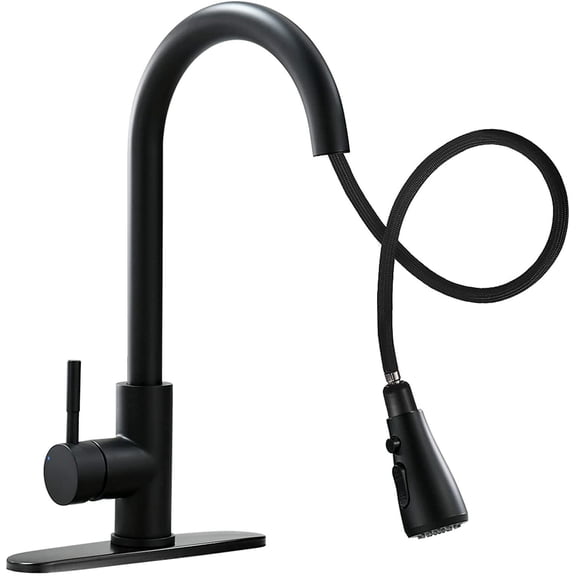 Matte Black Swivel Kitchen Sink Faucet Pull Down Sprayer Single Handle Mixer Tap