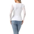 thumbnail image 3 of Allegra K Women's Floral V Neck Fitted Lace Mesh Long Sleeve Casual Sexy Tops Blouses L White, 3 of 5
