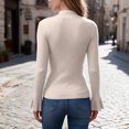 thumbnail image 6 of cocolona Womens Mock Neck Thin Sweater Solid Color Flare Sleeve Trendy Slim Basic Layer Sweater Ribbed Knit Fall Tops, 6 of 7