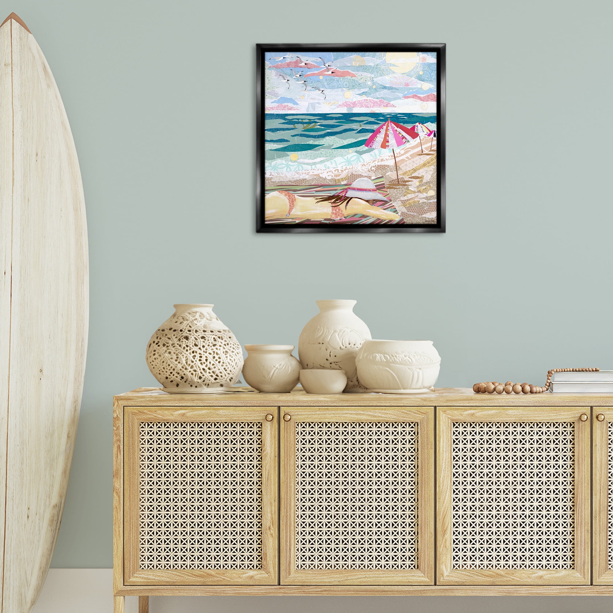 Stupell Industries My Happy Place Collaged Landscape Painting Black Floater Framed Canvas Art Print Wall Art, 25 x 25
