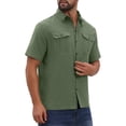 thumbnail image 5 of INSPIRE CHIC Men's Solid Short Sleeve Button Down Chest Pockets Linen Shirt 2XL Olive Green, 5 of 6