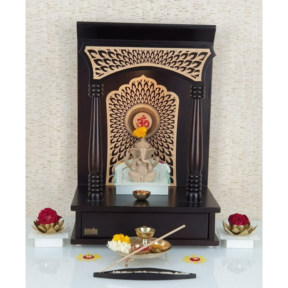 Handmade Mdf Wood Brown Temple with LED Light for Home and Office| Pooja Chowki/Home Temple|Puja Mandir |Wall Hanging /Table Top Home Mandir