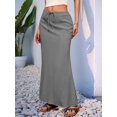 thumbnail image 4 of Linen Flared Maxi Skirt with Back Slit - Elastic Waist Drawstring Long Flowy Ankle-Length Skirt Dark Gray XXL, 4 of 9