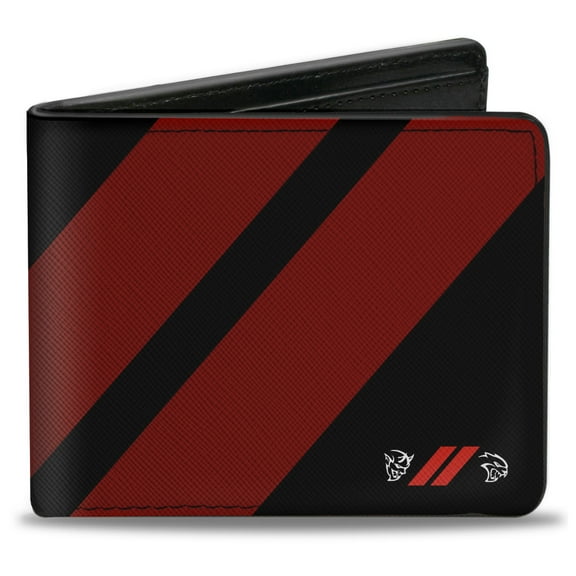 Dodge Wallet, Bifold, Dodge Rhombus Stripe Demon Hellcat Icon Black Red White, Vegan Leather