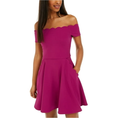 Bee Darlin Womens Scalloped Trim Off-Shoulder Dress, Purple, 7/8 ...