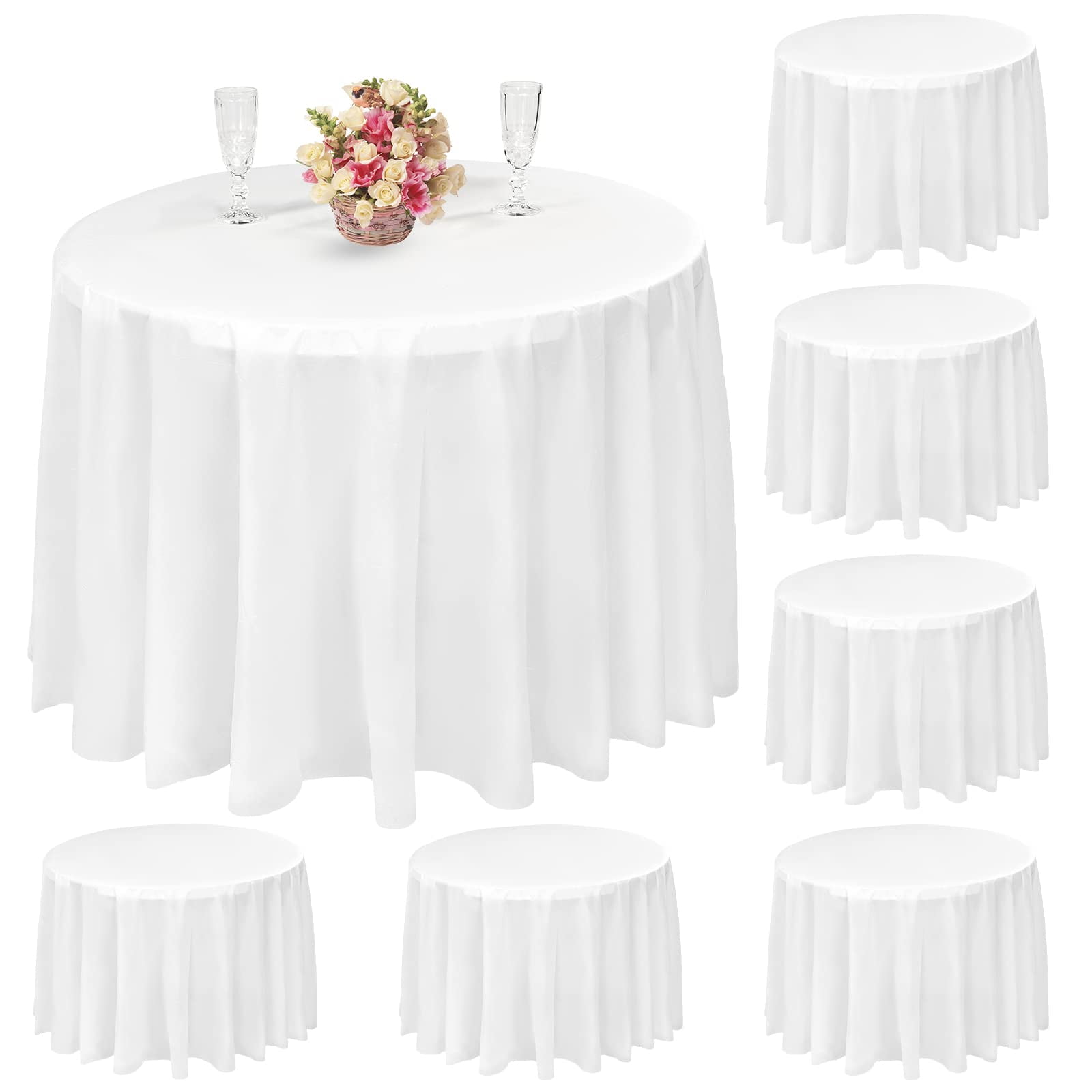 8 Pack Round Tablecloth, 84 inch White Disposable Table Covers PEVA