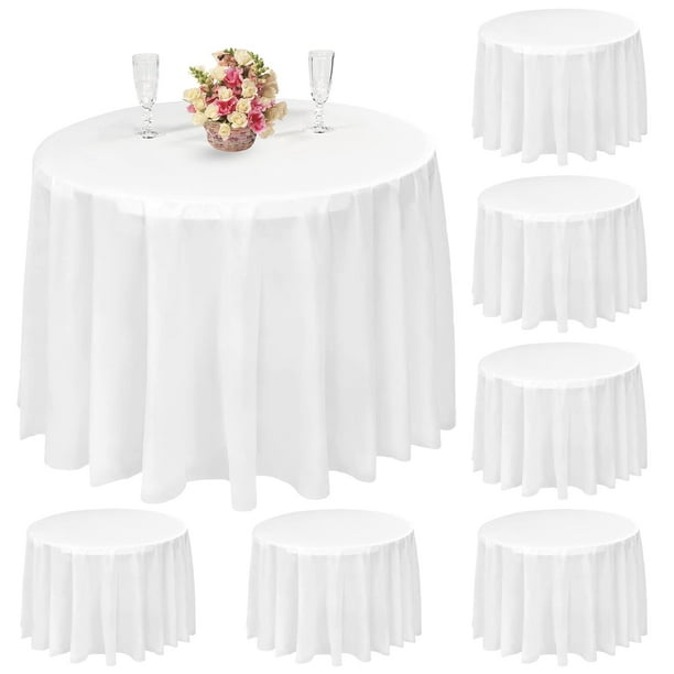 8 Pack Round Tablecloth, 84 inch White Disposable Table Covers PEVA