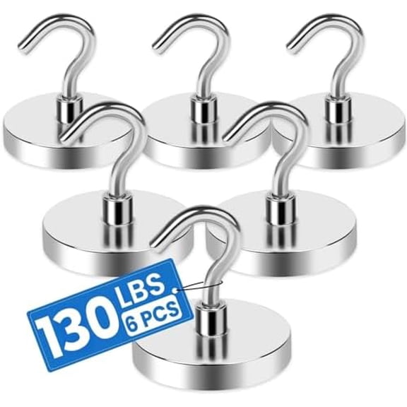 Magnetic Hooks for Cruise Cabins, 130LBS Strong Magnet Hooks Heavy Duty, Powerful Neodymium Magnets for Cruise Must Haves, Metal Magnets for Ship Wall, Ceiling, Refrigerator- 6 Pcs