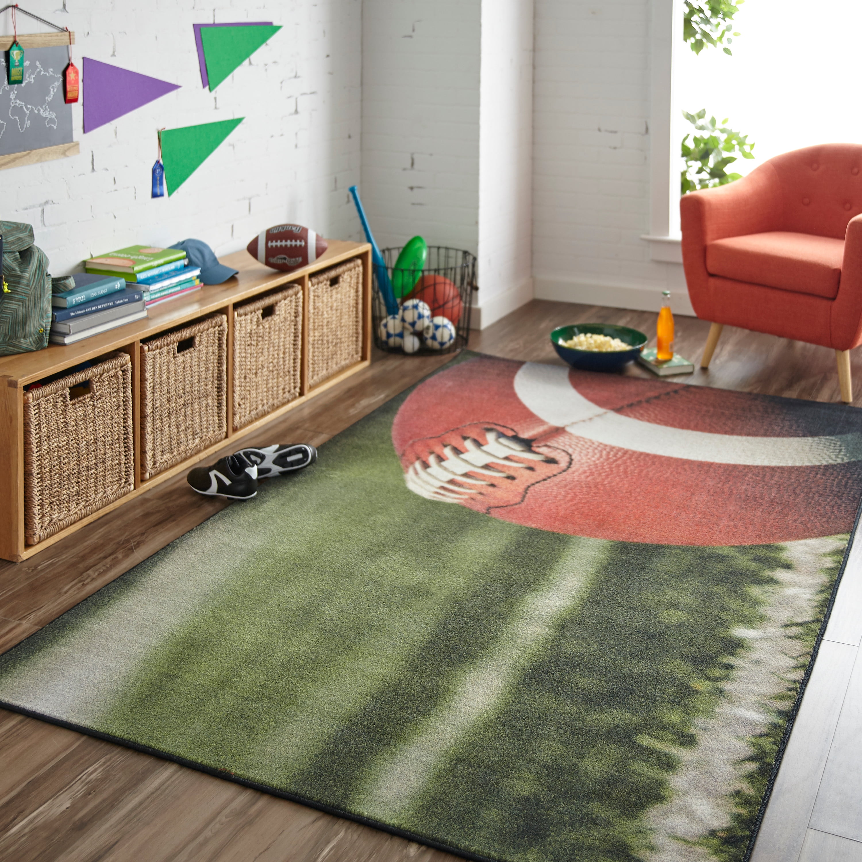 3D Football Field Area Rug Non-Slip Doormat Kids Sports Floor Carpet Decor 