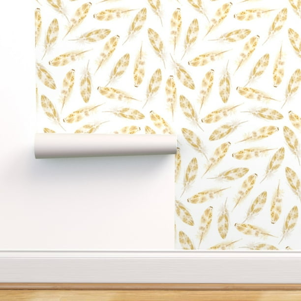 PeelandStick Removable Wallpaper Boho Feathers Bohemian Gold On White