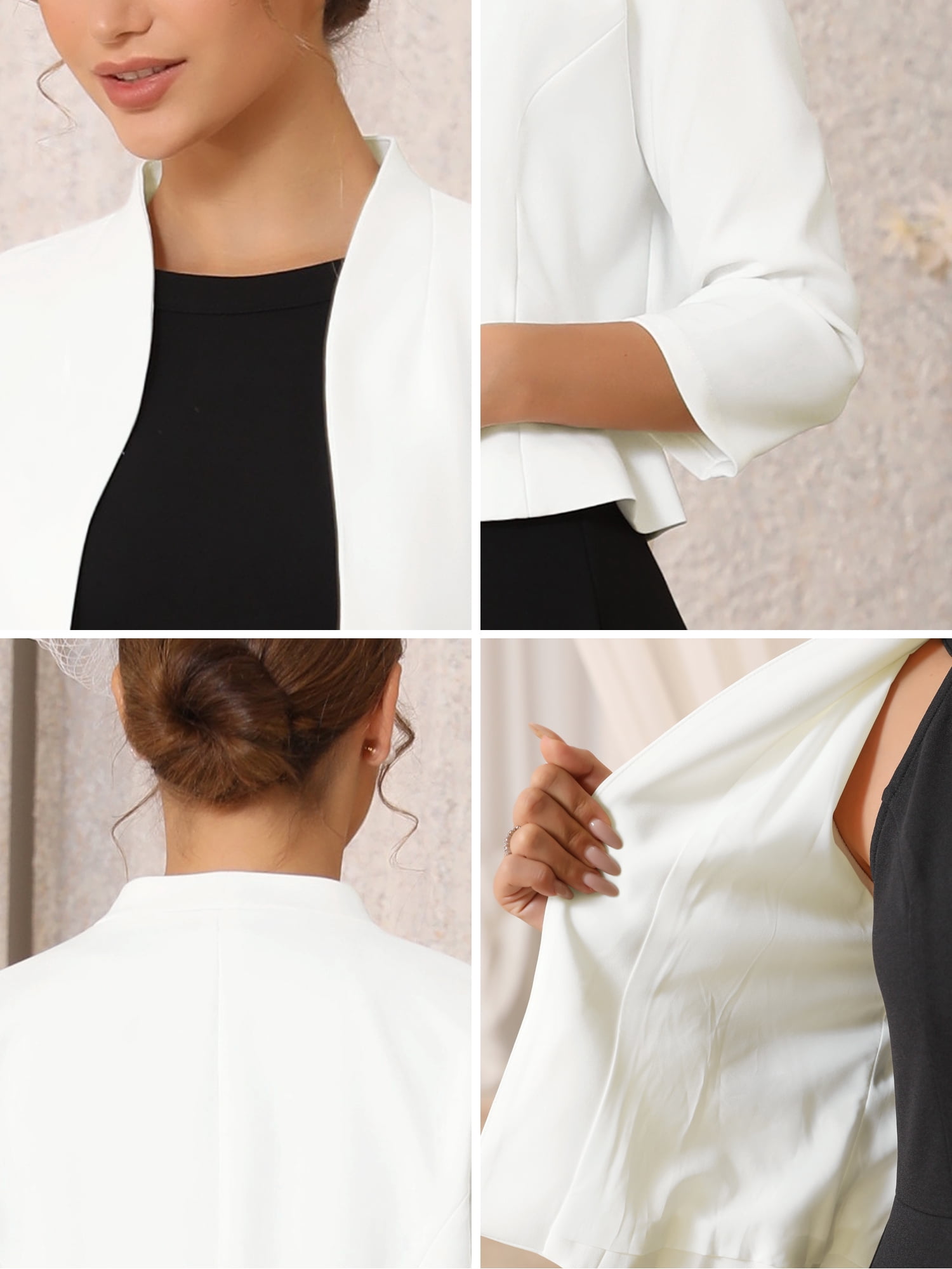 DARING DIVA Women's Collarless Open Front Short Sleeve Cardigan Jacket XL White