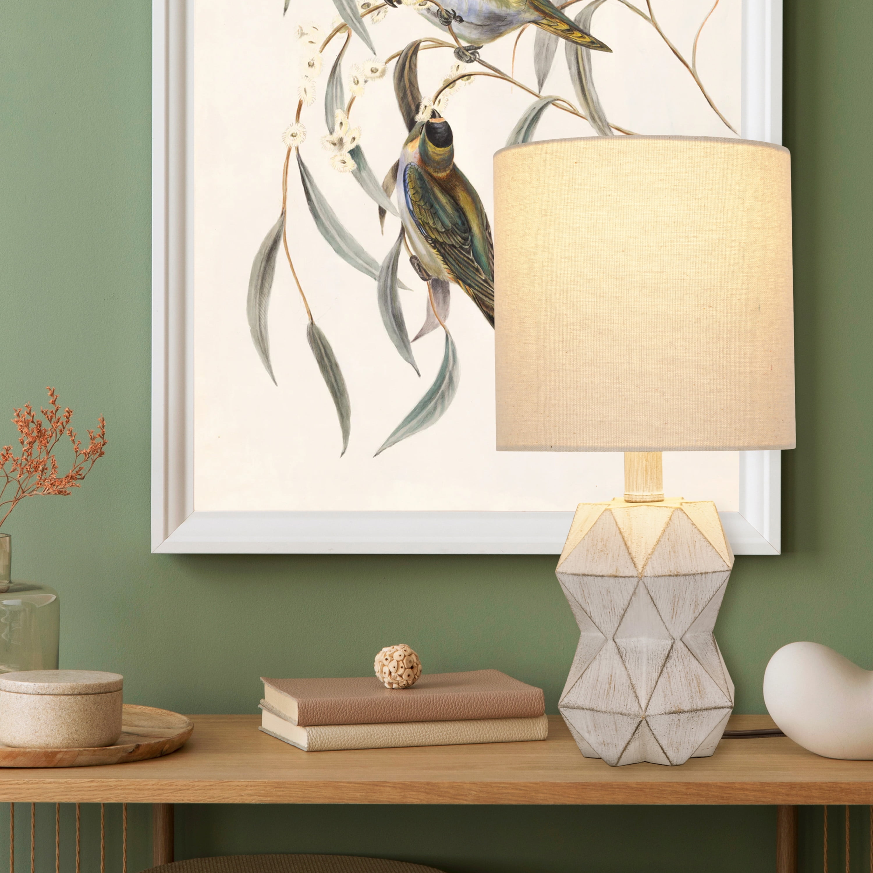 Better Homes & Gardens White Wash Faceted Faux Wood Table Lamp, 15.75"H