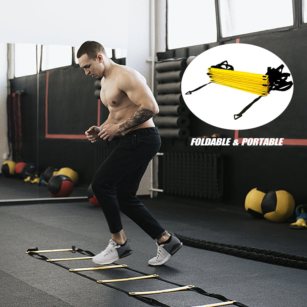 MABOTO Speed Training Kit Ladder Football Ladder with 12-Rung with 12 Cones and 4 Stakes Football Training Equipment Speed Training Kit for Football Basketball Baseball Hockey