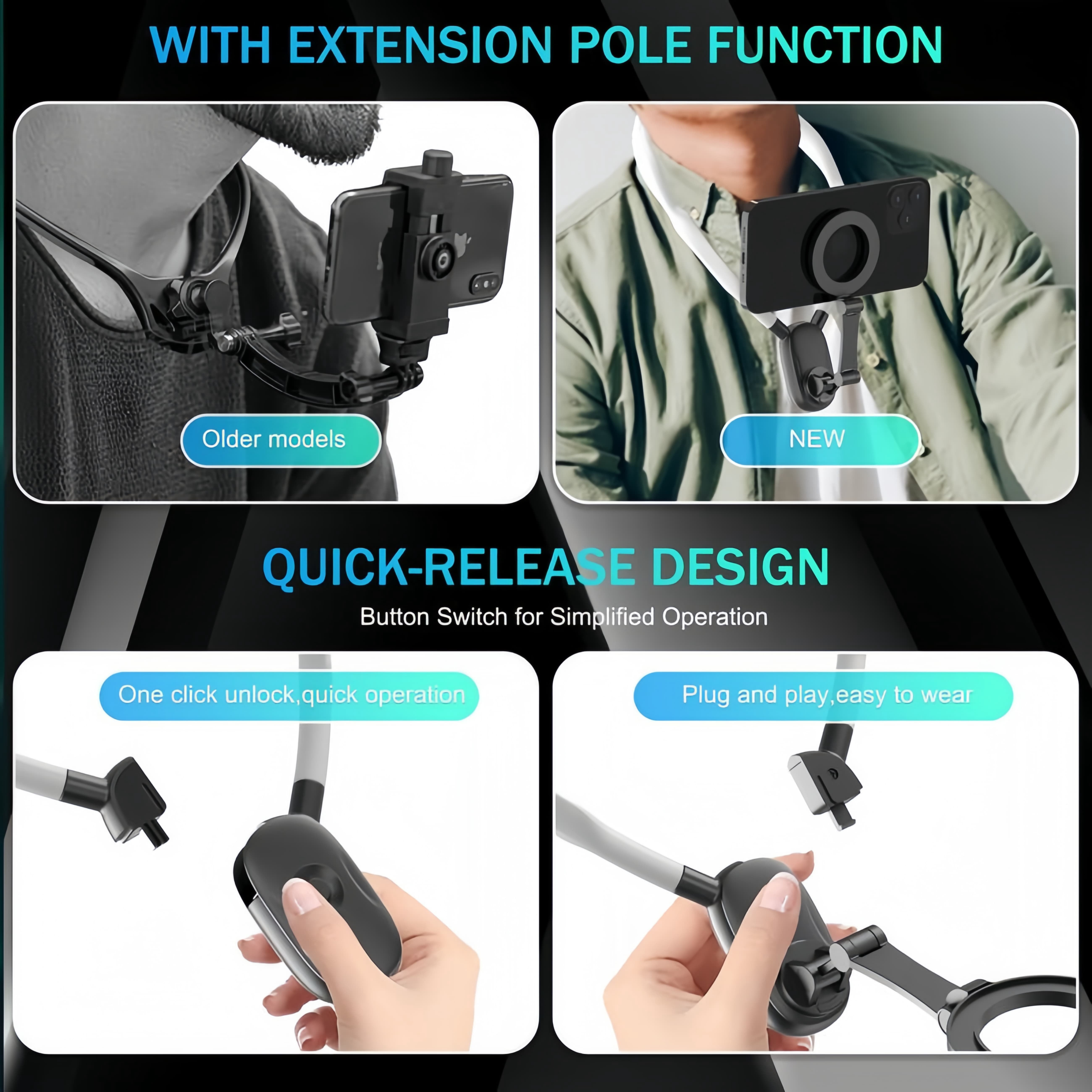 Magnetic Phone Neck Mount Holder for POV Vlogging - Quick Release Hands-Free Video Lanyard for iPhone 15 14 13 12 & Android - Includes Anti-Shake Strap & Safety Rope (MagSafe Compatible Kit)