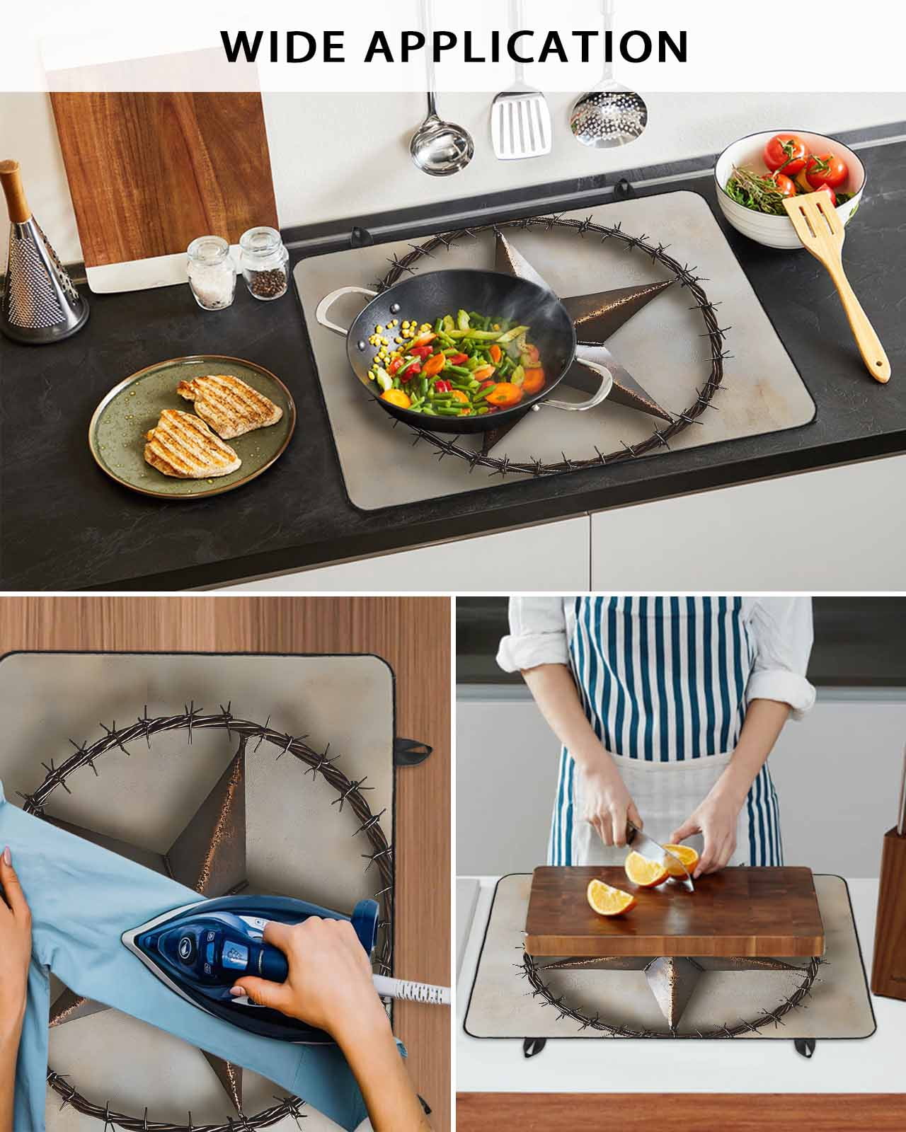 nqOlkjepod Large Induction Cooktop Protector Mat 24"x21", Rustic Star Brown Stove Top Covers for Electric Stove, Retro Country Farmhouse Aesthetic Stove Burner Cover Mats, Glass Top Stove Cover