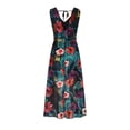 thumbnail image 4 of HAOAN Robes Maxi d'Été pour Femmes Imprimé Tropical Robes de Plage Col en V Sans Manches Taille Haute Lacée Robe Maxi Fluide Robe d'Été, 4 of 6