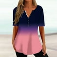 thumbnail image 2 of Jgppe Women's Summer Tops Basic Plus Size Color Block Button up Loose Short Sleeve Tshirt for Ladies, 2 of 5