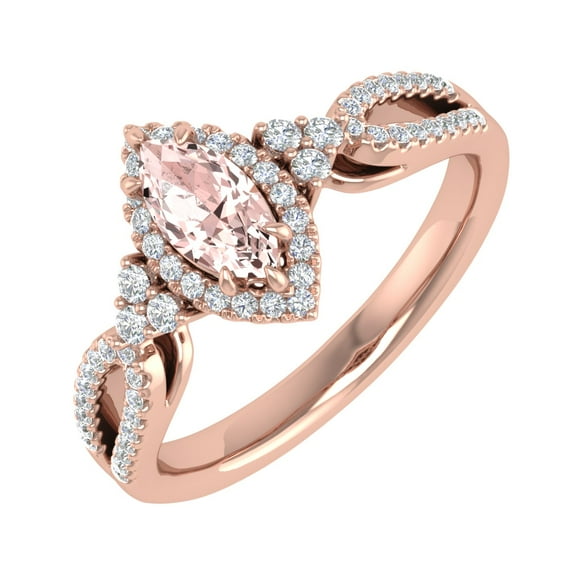 3/4 Carat White Natural Diamond and Marquise Shaped Morganite Color Stone Engagement Ring in 14K Rose Gold (Ring Size 7) (SI1-SI2 Clarity)