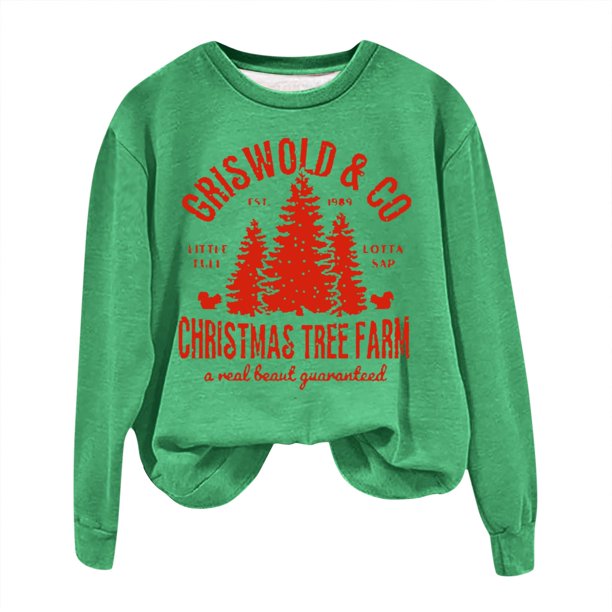 Gibobby Sudaderas para mujer Sudadera con cuello redondo y estampado de Navidad para mujer, amisetas informales de manga larga para entrenamiento(Verde,CH)