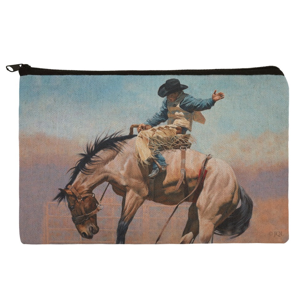 Saddle Bronc Horse Cowboy Riding Rodeo Event Pencil Pen Organizer Zipper Pouch Case
