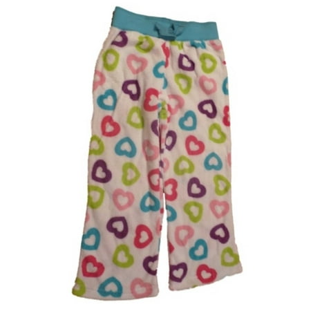 

Girls White Fleece Color Heart Sleep Pant Heart Pajama Bottom Lounge XS 4/5