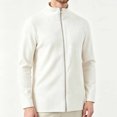 thumbnail image 4 of LODIENY Men Full Zip Cardigan Sweater Stand Collar Regular Fit Ribbed Knit Thermal Sweaters Long Sleeve Baggy Casual Fall Winter Outfits White XXL, 4 of 7