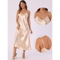 thumbnail image 2 of DARING DIVA Satin V Neck Spaghetti Strap Silky Maxi Dress M Champagne, 2 of 6