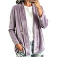 thumbnail image 3 of QIYAGBSA Womens Velour Cardigan Soft Open Front Shawl Collar Long Sleeve Decorative Button Casual Fall Winter Outerwear Coats(Purple, M), 3 of 5