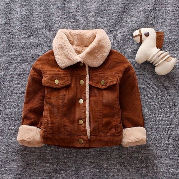 EnJoCho Baby Boys Corduroy Jacket Fleec𝖾 Winter Coat Sher𝗉a Lined Lapel Button Down Western Cowboy Jacket Warm Outwear
