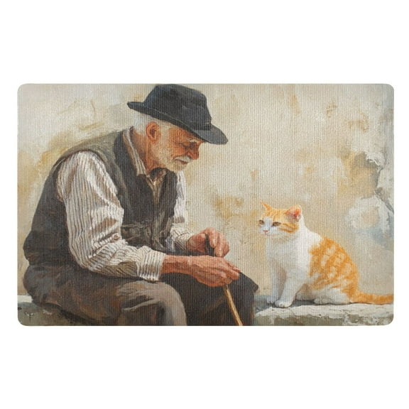 BZSMCE Floor Mats 32x20in Old Man and Cat Creativity Doormats