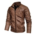 thumbnail image 2 of YLSDY Men's Slim Fit Faux Leather Biker Jacket Stand Collar Zipper Closure with Pockets Black Outwear Motorcycle Coats Brown XXL, 2 of 3