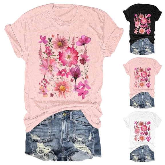 Funny Womens Graphic T Shirts Casual Printed Short Sleeve Crew Neck Tee Summer Top Black L