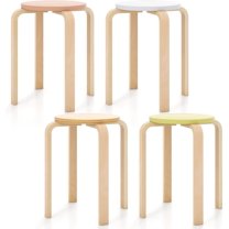 LDAILY Stackable Stools Set of 4, Round Wooden Stools 18 Inches with Waterproof Surface & Reinforced Connections, Backless Stacking Classroom Stools for School, Kitchen, Dining Room, Event, Party