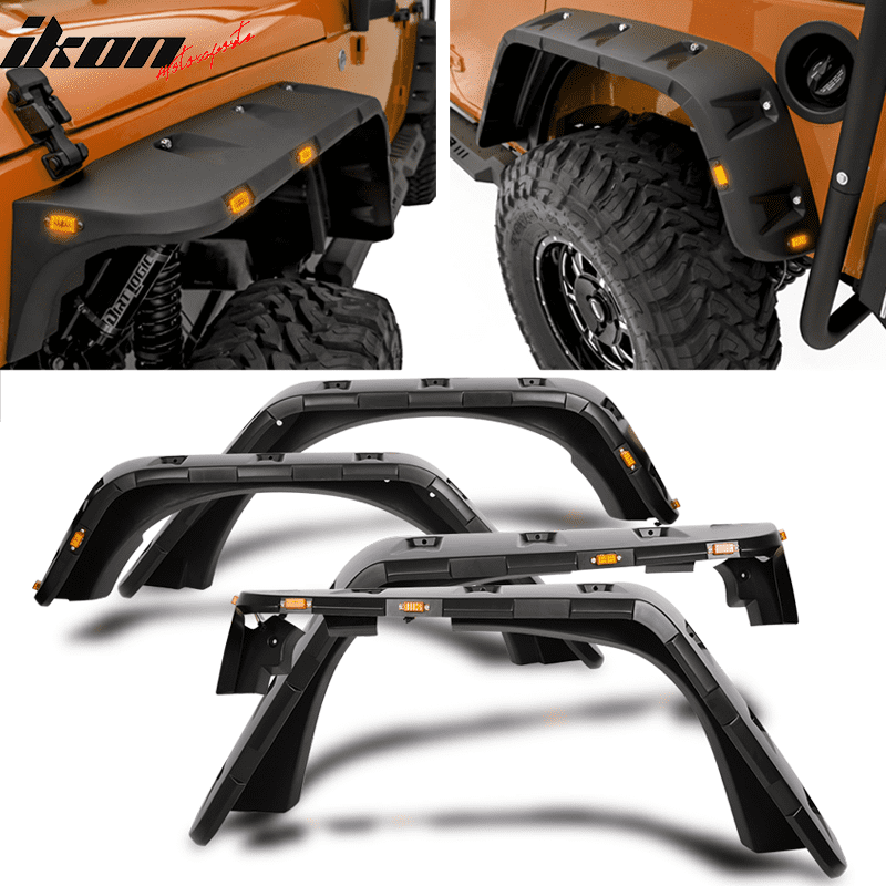 EAG Fender Flares with Mounting Hardware Pocket Style Fit for 97-06 Jeep Wrangler TJ