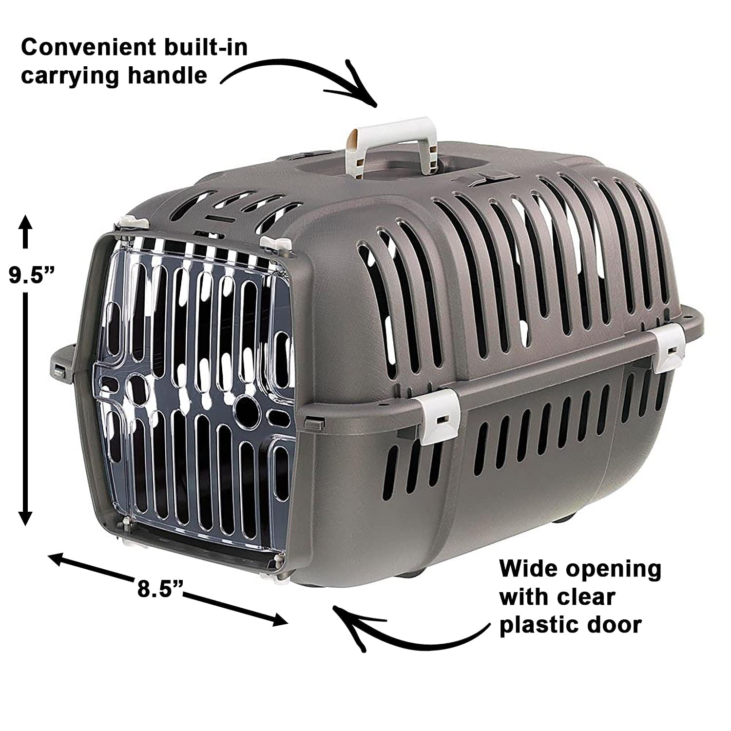 Ferplast Jet Pet Carrier: Value Dog Carrier Suitable for Toy Dog Breeds & Small Cats, 18.51L x 12.6W x 11.42H inches, Gray