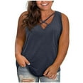 thumbnail image 2 of CFLVAEK Womens Plus Size Tank Tops Loose Fit Criss Cross V Neck Shirts Casual Sleeveless Summer Shirt Solid Color Going Out Tank Top 2025 Dark Gray XXXXL, 2 of 6