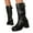 BK1, variant on Women's Chunky Heel Platform Wide Calf Boots Slip On Fashion Round Toe Mid Calf Riding Booties with Buckle Strap Red Size 7.5