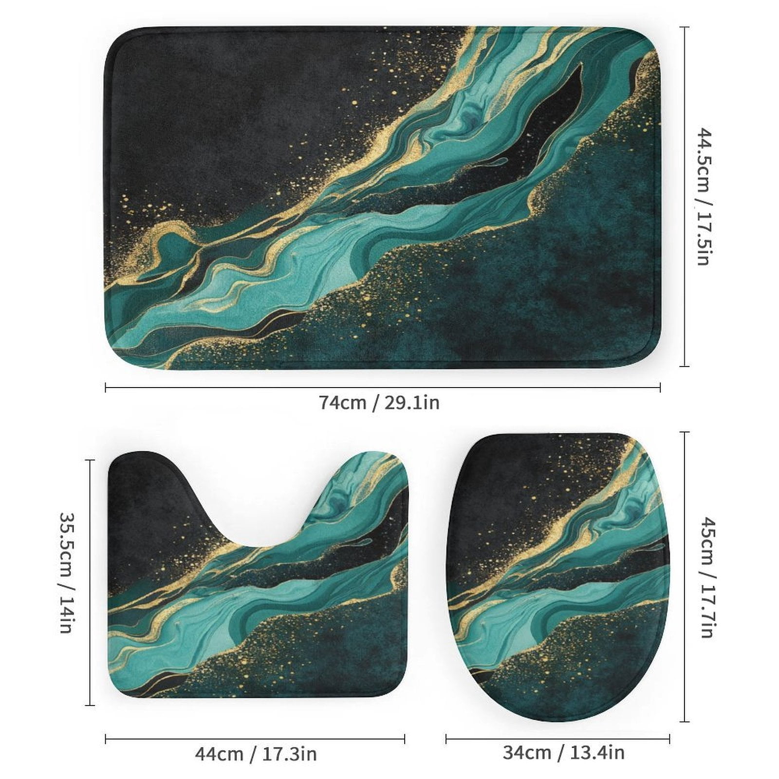 Marble Gold Teal Abstract Shower Curtain Waterproof Bathroom Curtain Set with Hooks Home Decor Bathroom Curtains 4pcs
